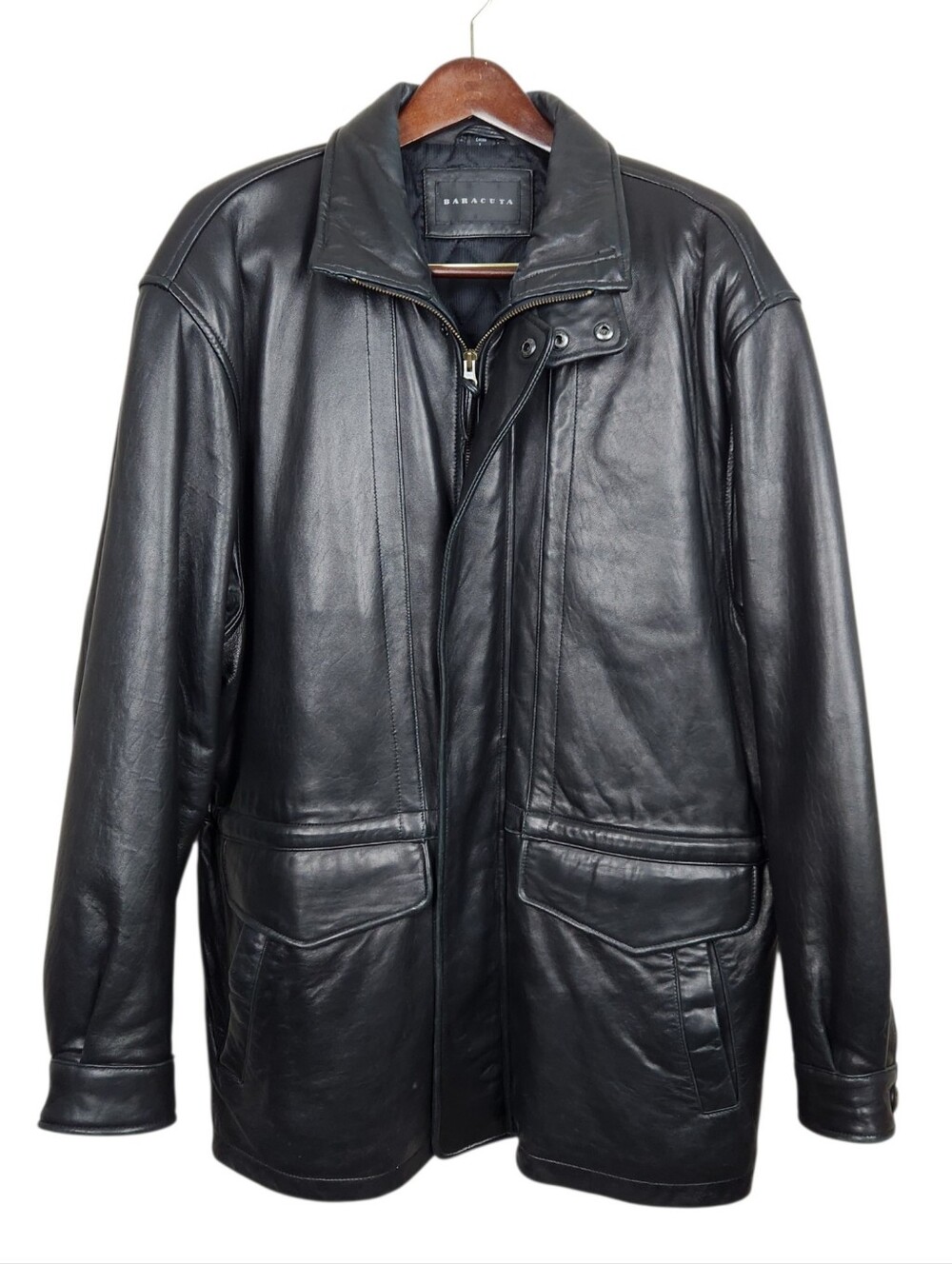 Baracuta Vintage Black Soft Leather Bomber Jacket Zip Up 90s Y2K Mens Size L